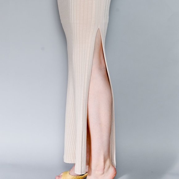 643. ESSE Studios Cream Ribbed Maxi Skirt Sz 2 - Picture 6 of 7